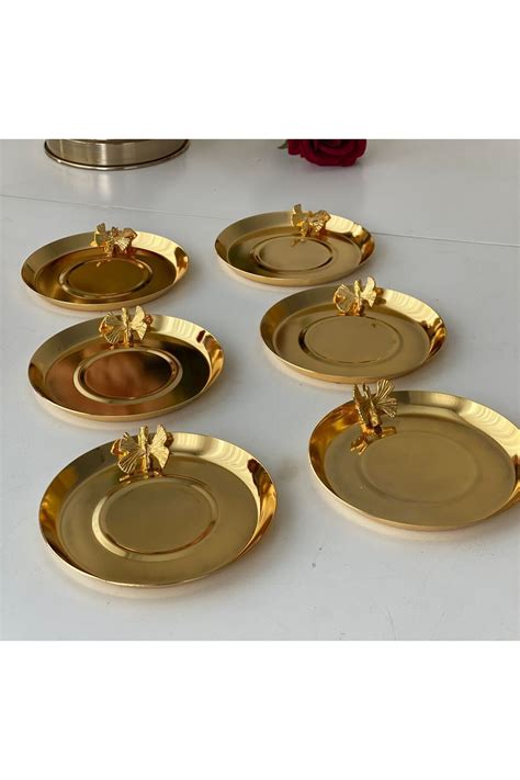 AZRAM HOUSE ÇELİK GOLD KAPLAMA 6 ADET KELEBEKLİ ÇAY .