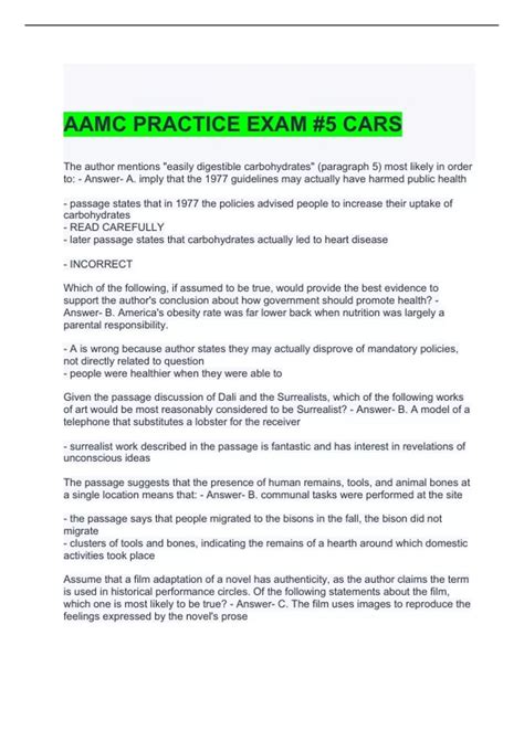 Aamc fl 5 cars answers. The #1 social media platform for MCAT advice. The MCAT (Medical College Admission Test) is offered by the AAMC and is a required exam for admission to medical schools in the USA and Canada. /r/MCAT is a place for MCAT practice, questions, discussion, advice, social networking, news, study tips and more. 