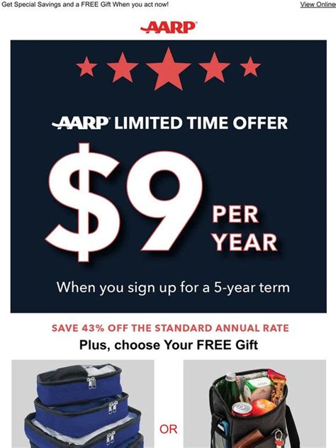 Aarp free gifts for joining. Join AARP for just $9 per year with a 5-year membership. Join now and get a FREE Gift! Get instant access to members-only products and hundreds of discounts, a free second membership, and a subscription to AARP the Magazine. 