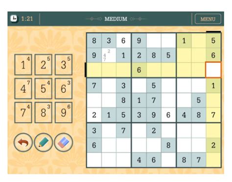 Look for rows, columns and 3×3 boxes with just a few blanks remaining. Try adding numbers which already appear often in the Sudoku puzzle. After entering a number, check to see where else it has to go. For trickier puzzles, click Options to turn on pencil marks. Here is the puzzle. Good luck! 