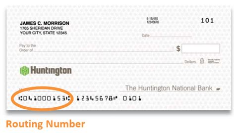 The Huntington Bank Routing Number for domestic and international fund transfers is 044000024. Type of Fund Transfer. Huntington Bank Routing Number. Domestic Fund Transfer. 044000024. International Fund Transfer to Huntington Bank Account in the USA. 044000024. SWIFT code. HUNTUS33.. 