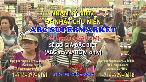 Abc Supermarket Contact Details. Find Abc Supermarket Location, Phone Number, Business Hours, and Service Offerings. Name: Abc Supermarket Phone Number: (714) 229-0618 Location: 1216 S Magnolia Ave, Anaheim, CA 92804 Business Hours: Mon - Sun 9:00 am - 9:00 pm Service Offerings: Groceries. ⇈ Back to Top. 