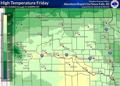 Saturday Night: Mostly cloudy, with a low around 36. Sunday: Partly sunny, with a high near 51. Sunday Night: Mostly cloudy, with a low around 33. Monday: Partly sunny, with a high near 53. view Yesterday's Weather. Aberdeen Regional Airport. Lat: 45.46 Lon: -98.43 Elev: 1306. Last Update on Oct 10, 7:53 am CDT.. 