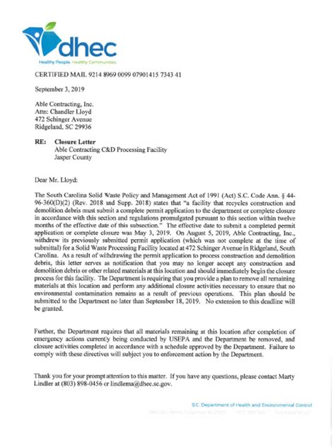 Able Contracting Inc Letter