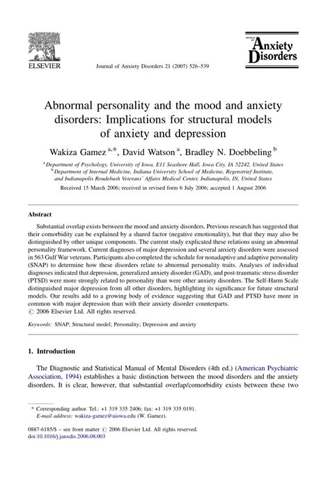 Abnormal Personality and the Mood and Anxiety