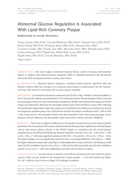 Abnormal glucose regulation is associated with lipid-rich coronary ...