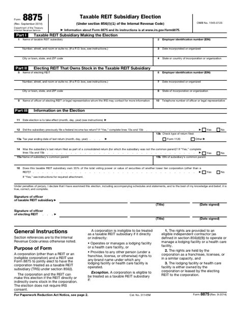 About Form 8875, Taxable REIT Subsidiary Election - IRS