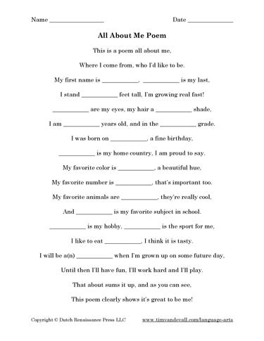 About Me Poem Template