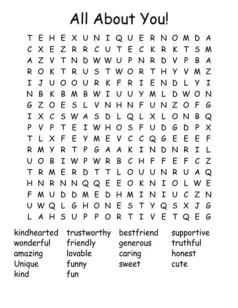 About you Word Search WordMint