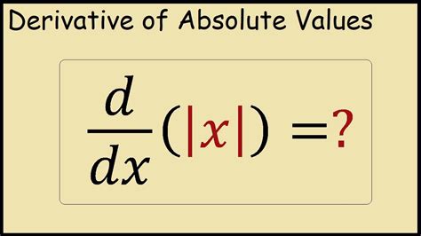 Aug 29, 2019 ... The absolute value function is the canonical example of a function that is not differentiable, specifically at the point x = 0. If you look at .... 