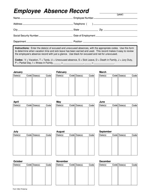 Absence Record Form the Form in Seconds Fill Out and Sign Printable PDF Template signNow