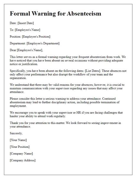 Absenteeism written warning.  You can customize this template Employee's Full N...