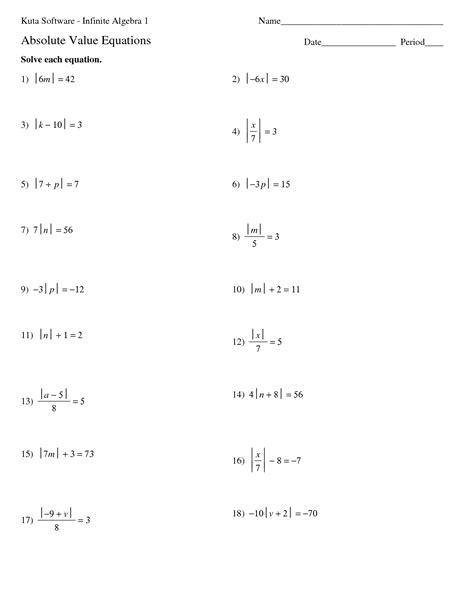 Absolute Value Equations Worksheet Worksheet Answers
