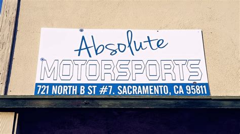 2320 Downar Way STE A Sacramento, CA 95838 REACH TO US absolutemotorsports916@gmail.com (916) 708-2277 STORE HOURS Mon-Sun 8:00 AM - 6:00 PM Do you have questions or comments for us? We'd love to hear them! Fill out the form below and we will get back to you as soon as possible.. 