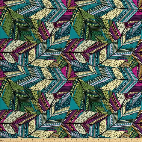 Abstract Fabric by The Yard, Exotic Feather Pattern Colorful Design