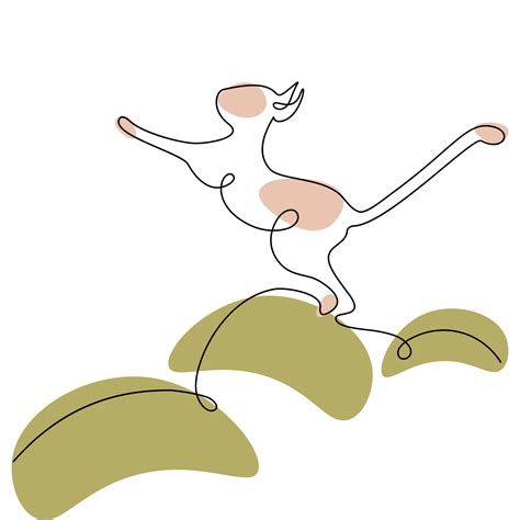 Abstract Image of a Cat Jumping Up Drawing in One Line with Colorful