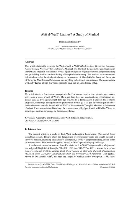 Abu Al Wafa Latinus A Study of Method