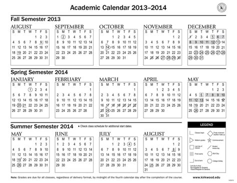 Academic Calendar 20132014 Fall Semester 2013