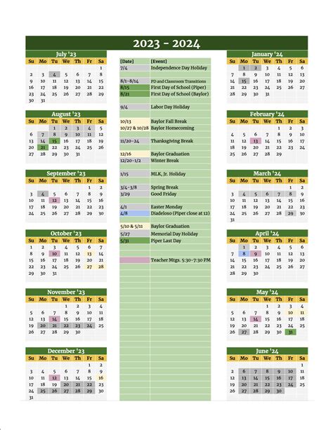 Academic Calendar Baylor