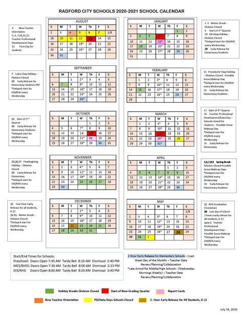 Academic Calendar Radford