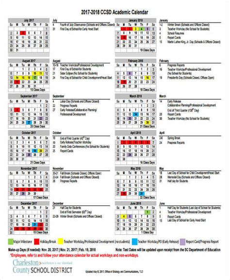 Academic Calendar Template Word