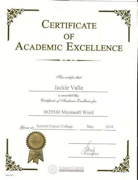 Academic Excellence Certificate