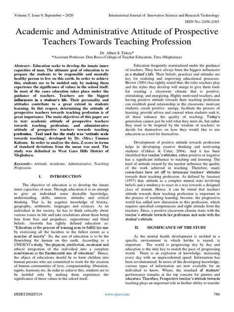 Academic and Administrative Attitude of Prospective Teachers Towards Teaching Profession