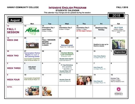 Academic calendar Program in Intensive English