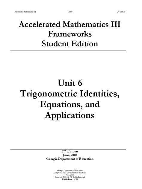 Acc Math III Unit 6 SE Trig Identities Equations Apps