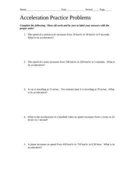 Acceleration Practice Problems Worksheet