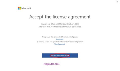 Accept MS Word 2019 web site 