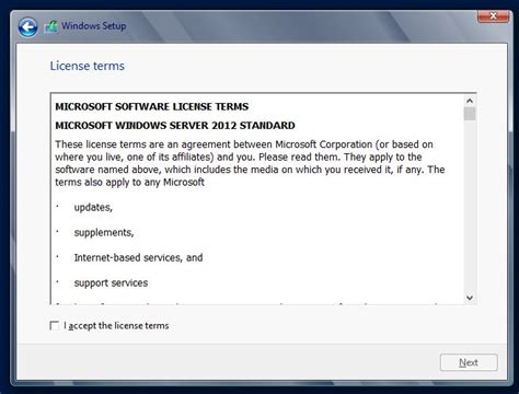Accept microsoft windows server 2012 software 