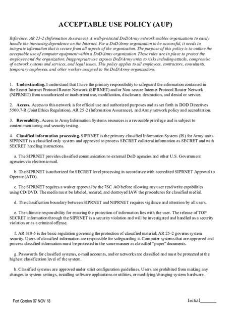 Acceptable Use Policy Template 2018 Master of Documents
