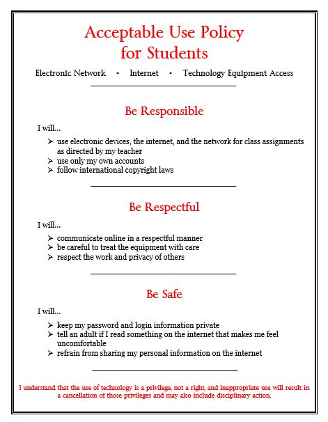 Acceptable Use Policy for Students Parents