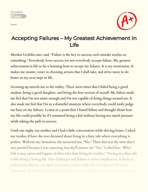 Accepting Failures – My Greatest Achievement in Life - GradesFixer