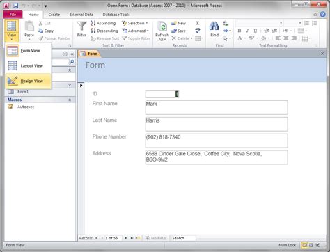 Access Form Design View VBA and Tutorials, Learning and