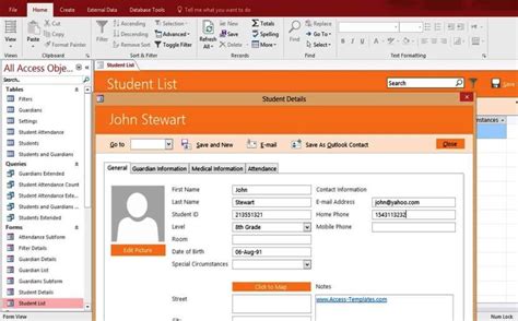 Access Student Database Management System Templates For Microsoft Access 2016 Access 2016