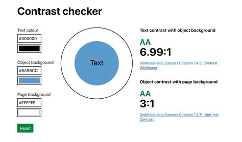 Accessibility contrast checker. Color Contrast Checker tool uses the WCAG 2.0 (the world’s authority on web accessibility) formula for color contrast. For level AA compliance, your text should have a contrast ratio of 4.5:1 (don’t worry, our tool will figure this out for you!). For level AAA compliance your text should have a contrast ration of … 