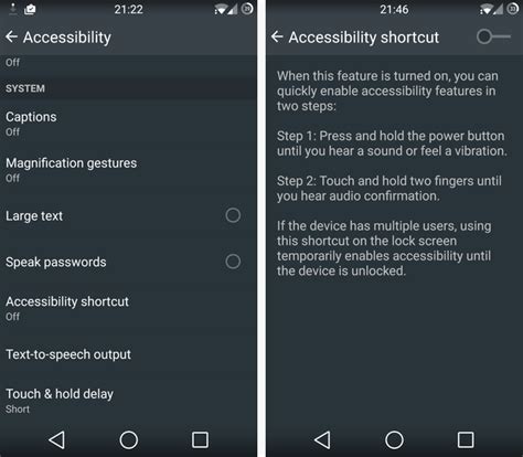 Accessibility shortcut android.  Default keymap: Most devices use the default ke...