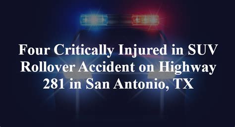 Accident 281 san antonio. San Antonio Police are investigating a crash that injured a man at US Hwy 281 in San Antonio, TX on July 1st, 2021. Police say the incident happened around 12:30 p.m. A vehicle operated by a 33-year-old suspect collided head-on with another vehicle due to what police suspect was intoxication on part of the suspect. 