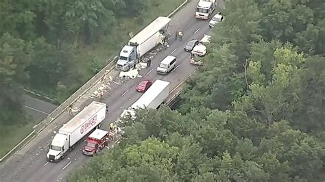 MSP investigators said a box truck struck a jersey wall on I-495 northbound before MD-190 near the River Road exit just before 1 p.m. The initial crash caused a chain-reaction crash involving six ...