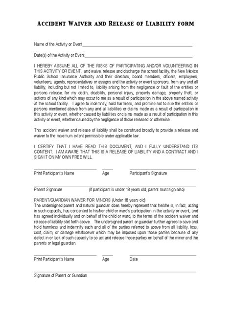 Accident Release Form Sample Forms