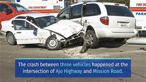 TUCSON, AZ (March 30, 2022) – Late Monday, three people suffered injuries in a three-vehicle crash on Ajo Highway and Mission Road. The crash between three vehicles happened at the intersection of Ajo Highway and Mission Road. According to the Tucson Police Department, responders took the victims to local hospitals..
