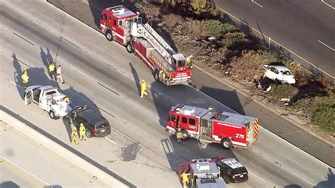 CHATSWORTH, LOS ANGELES (KABC) -- Video shows a wild crash on the 118 Freeway in Chatsworth in which a vehicle went flying into the air after being hit by a loose tire from a pickup truck.... 