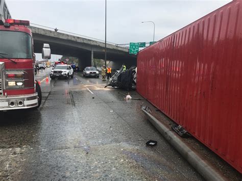 Crews cleaning up the roadway following the semi-truck rollover that took place on Tuesday, March 21. (WSDOT) FIFE, Wash. — A semi-truck rolled over and caught fire on northbound I-5 in Fife ....