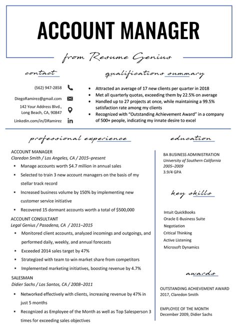 Account Manager Resume Examples Writing Tips 2021 Free Guide