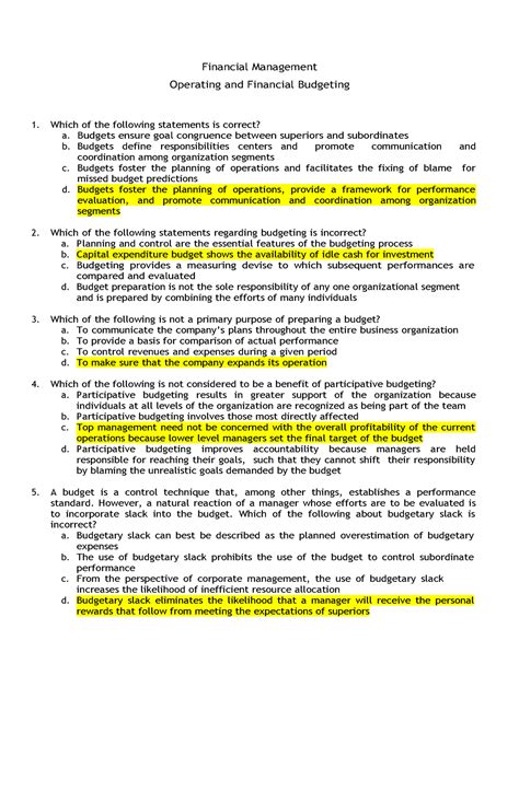 Accounting Answer Key 2 Financial Management Operating and Financial