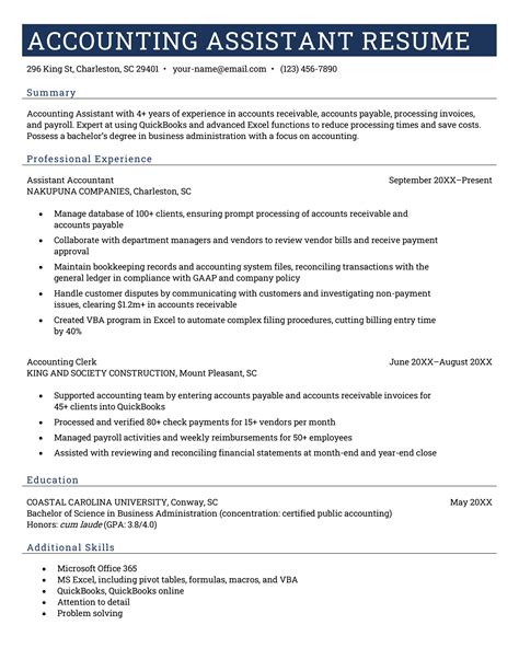 Accounting Assistant Resume Examples in Word Format Free Download