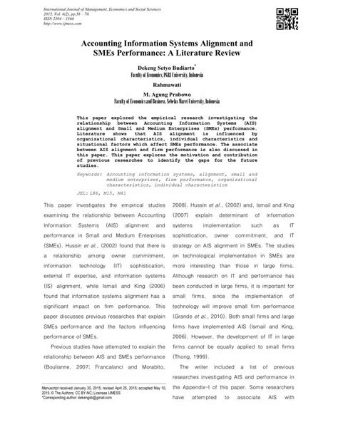 Accounting Information Systems Alignment And Smes