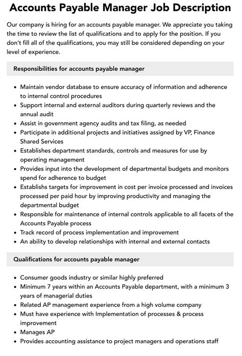 Accounts Payable Manager Job Description Freshteam